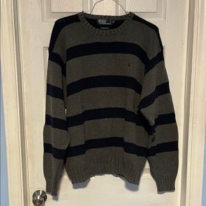 Polo by Ralph Lauren Men's Crewneck Sweater - Olive and Black Stripes